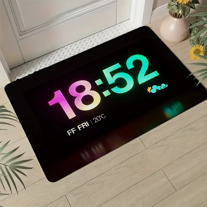 VIKAMA Willkommens-Fußmatte mit Digital Clock Design in Neon-Farbverlauf, rutschfest und waschbar, rechteckiger Eingangsteppich für Wohnzimmer, Küche oder Schlafzimmer, Mehrfarbig - Bild 2