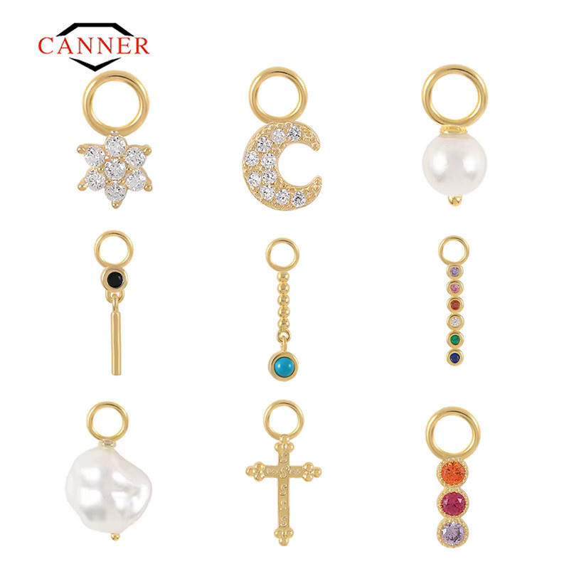 CANNER Charms, 925 Silber, Zirkonia, Perle, Stern, 2 Stück - Bild 1