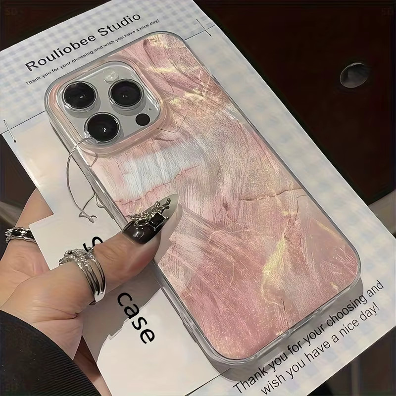 Apple iPhone Handyhülle aus TPU mit rosa Marmormuster und silberner Galvanisierung - Bild 5