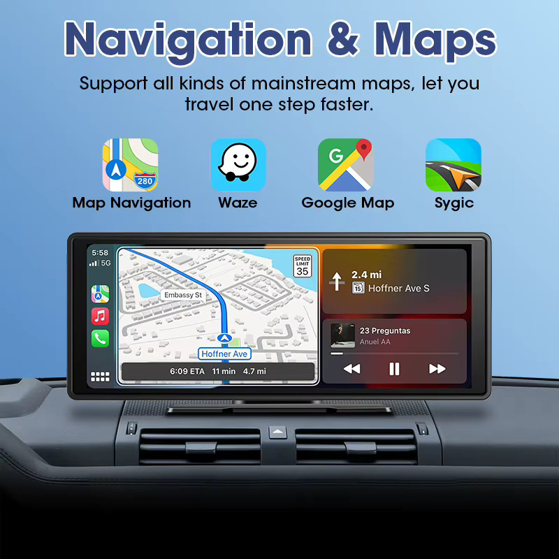 JMCQ Tragbarer 10,26 Zoll Wireless Carplay Multimedia-Videoplayer mit Android Auto, Bluetooth, FM und AUX in Schwarz - Bild 3