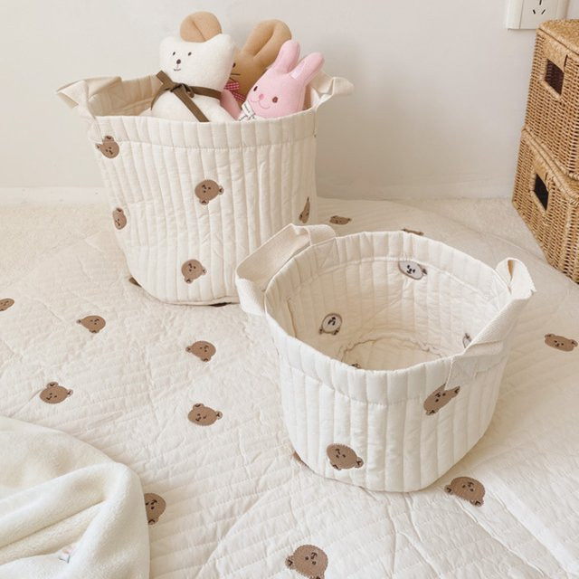 DANIVIVI Baby Windel Organizer aus Baumwolle mit Bär-Stickerei in Grün und Weiß - Bild 1