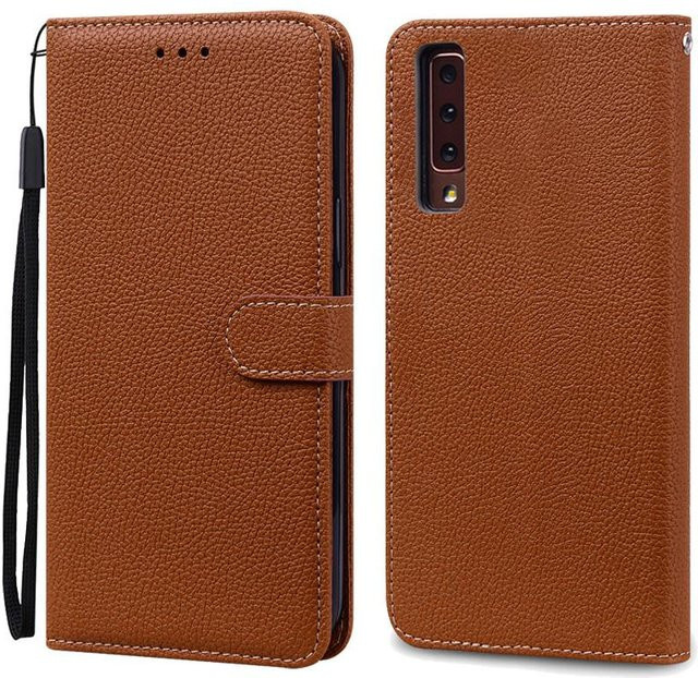Luxus Leder Flip Case für Samsung Galaxy A7 2018 SM-A750F in Braun - Bild 1