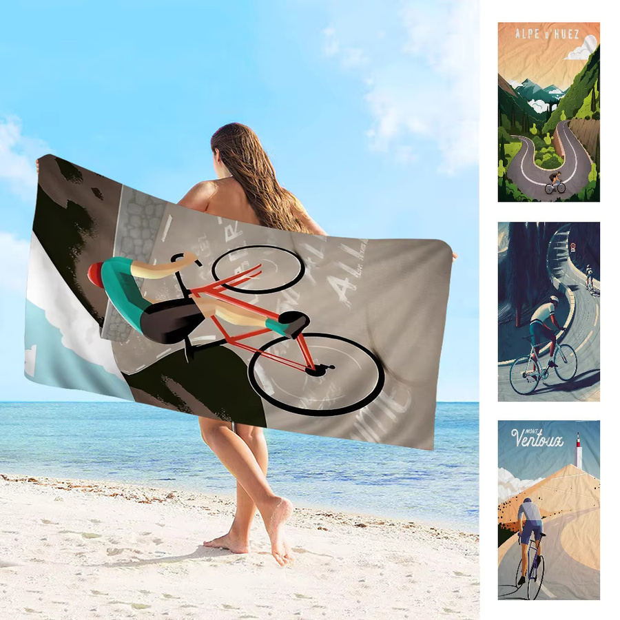 Saugfähiges Mikrofaser Strandtuch mit Vintage Landschaftsmotiv in Multicolour, schnelltrocknend und weich für Yoga, Schwimmen oder Outdoor-Aktivitäten - Bild 4