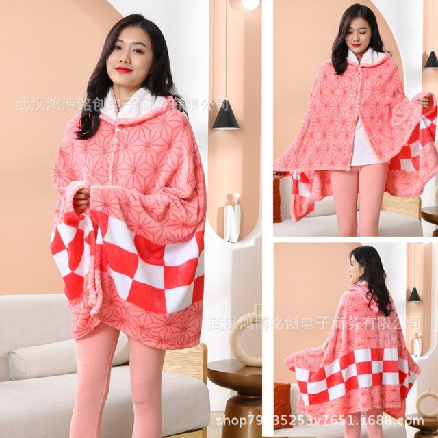 Bandai Kimetsu no Yaiba Flanell Decke Nezuko Kamado in Pink, Breite: 160 cm - Bild 1
