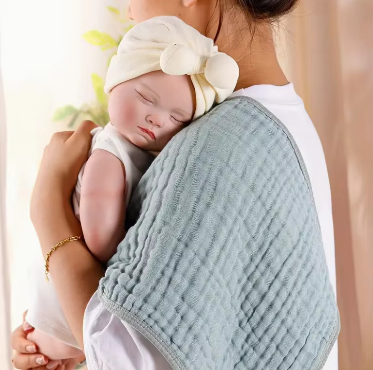 DDAXMM Musselin-Baby-Spucktuch aus Baumwolle in Weiß mit Aufhängeschlaufen für Jungen und Mädchen - Bild 2