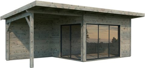 Palmako Gartenhaus Andrea Slide aus Fichtenholz in Grau, Pultdach mit Vordach und Montageset, B: 693 cm, H: 264 cm, T: 300 cm - Bild 3