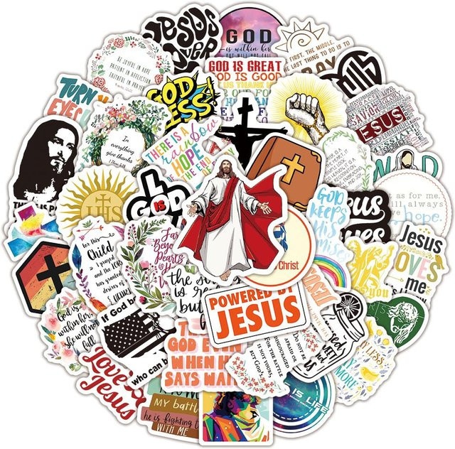 50 Stück Jesus Christliche Religion Aufkleber von Binchi Outdoor Product in Multicolour für Laptop, Handyhülle, Auto und Notizbuch - Bild 1