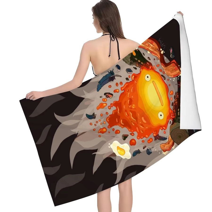 Potdemiel Flanell-Strandtuch Anime Calcifer in Multicolor, schnell trocknendes Handtuch für Strand, Pool und Sport - Bild 6