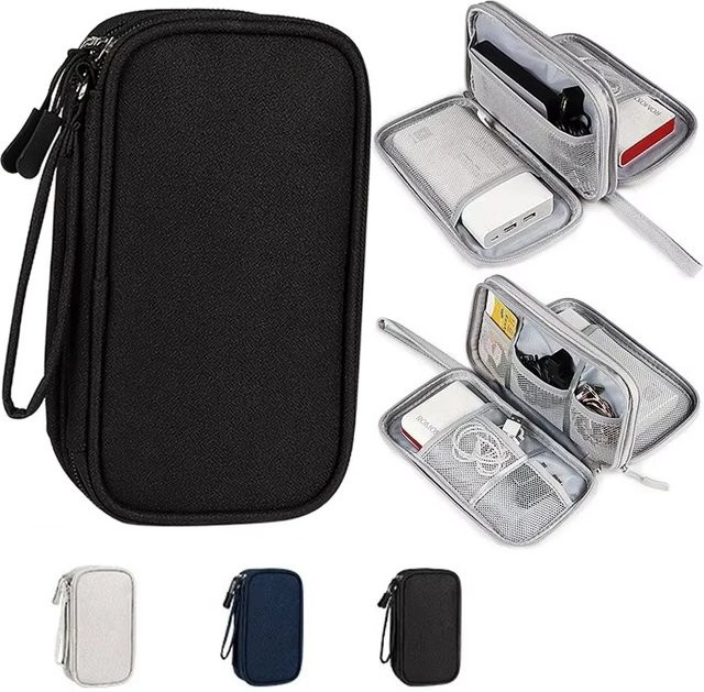 KAFNHCKA Wasserdichte Nylon Reise-Organizer Tasche mit Doppel Schicht für Elektronik-Zubehör in Blau - Bild 1