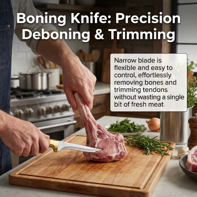 Seiko Edelstahl-Fleischmesser in Silber mit Holzgriff für Rind, Schwein und Schaf - Bild 2