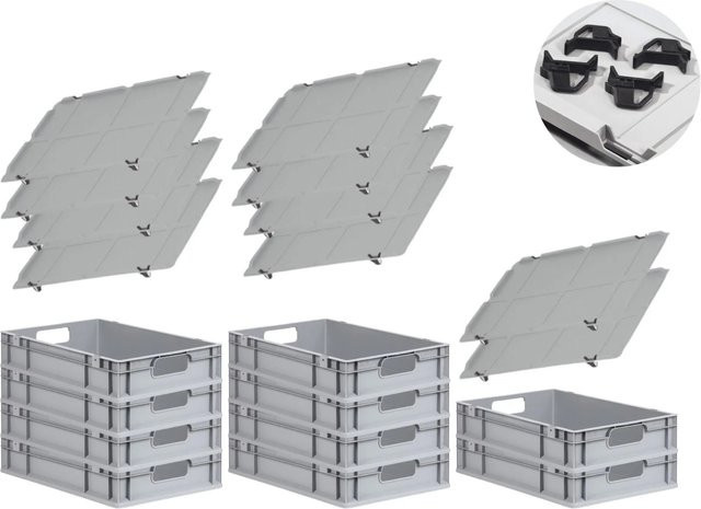 PROREGAL Spar Set mit 10x Eurobox Nextgen Economy inklusive Auflagedeckeln und 4x Schiebeschnappverschlüssen, Farbe: Schwarz, H x B x T: 12 x 40 x 60 cm - Bild 1