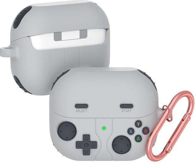 Silikon Spielhülle für Samsung Galaxy Buds 3 und Galaxy Buds 3 Pro in Grau mit 3D-Knopf-Design - Bild 1