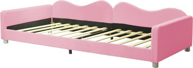 Merax Kinderbett mit Rückenlehne aus Teddystoff in Rosa, B/T/H: 90 x 200 x 42 cm - Bild 1
