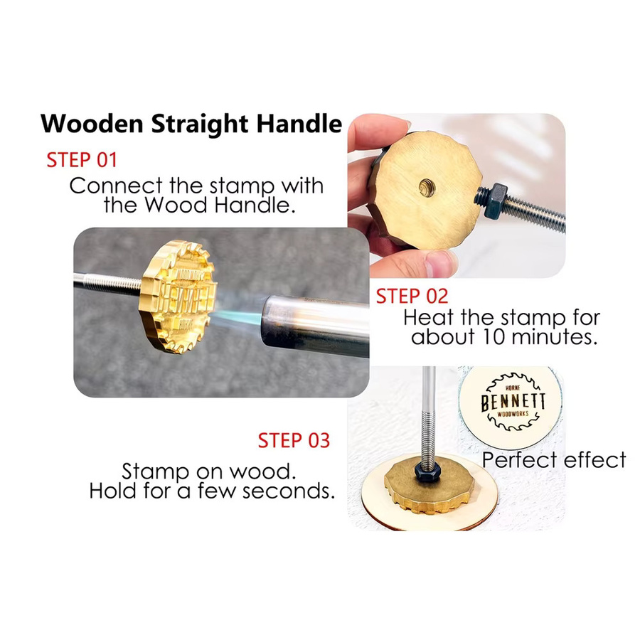 Personalisierter Brandstempel aus Messing mit Logo für Holzbearbeitung, Lederhandwerk und BBQ in Gold - Bild 4