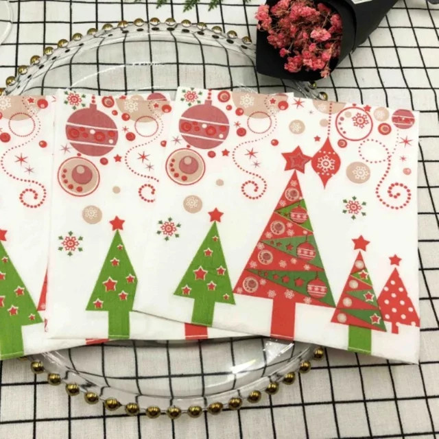 GUANYAO Weihnachtsservietten bunt bedruckt mit Blumenmotiv, quadratische Papierservietten, mehrfarbig - Bild 1