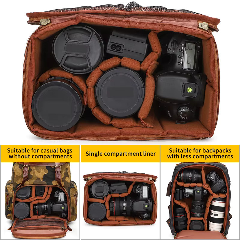QISEMIAN Multifunktionaler Klettverschluss für DSLR-Kamerataschen in Braun inklusive DIY-Trennwand-Set - Bild 2