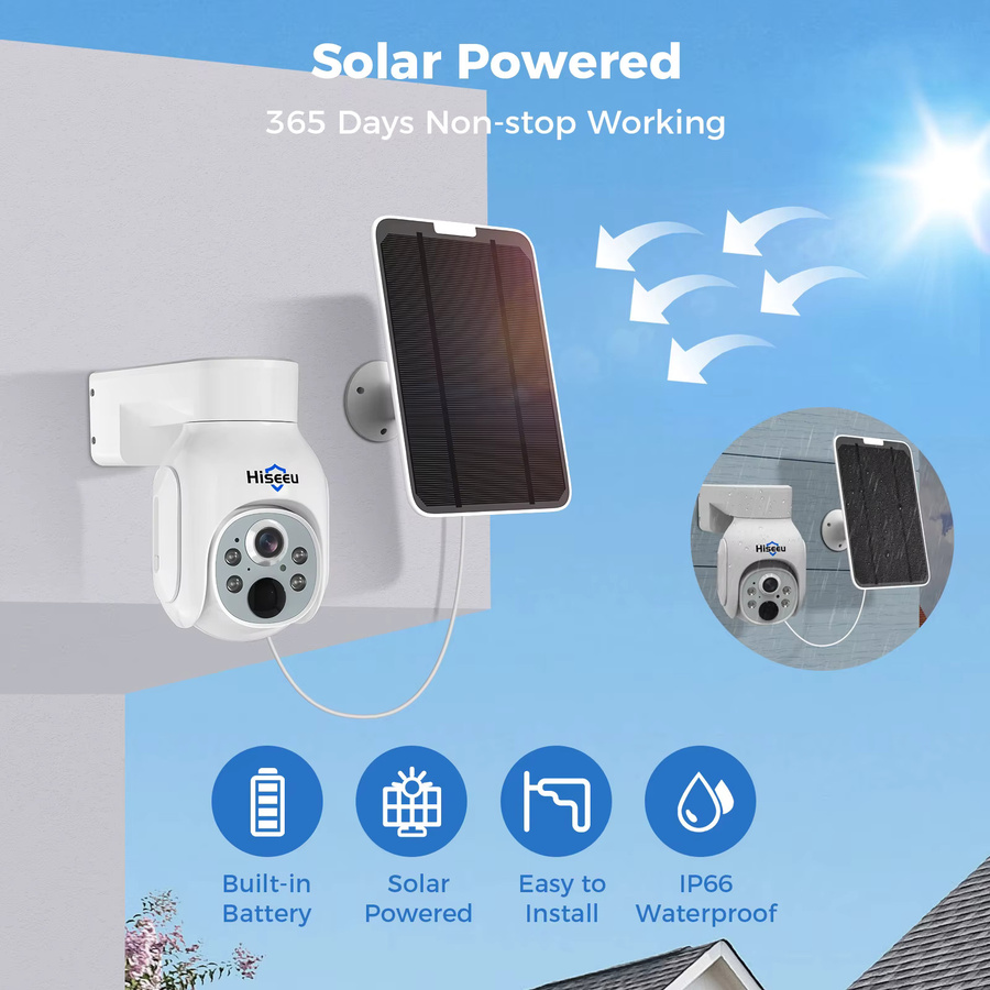 Hiseeu 10CH NVR WLAN PTZ Solar IP-Kamerasystem-Set in Weiß mit 4MP Auflösung, Farbnachtsicht und Menschenerkennung - Bild 2