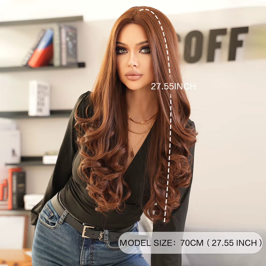 NAMM Perücke, Lange Mode Tiefe Welle, Braun Ombre, Synthetisch, mit Pony, Damen - Bild 2
