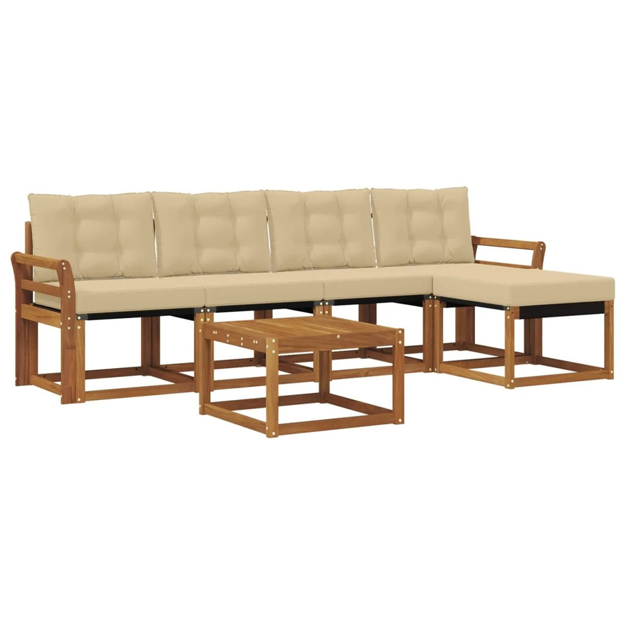 vidaXL Outdoor-Sofagarnitur 6-teilig aus Akazienholz und Textilene in Natur und Beige mit Kissen und Armlehnen - Bild 2