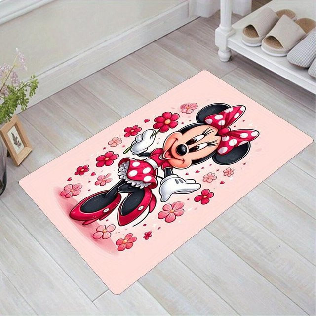 YglNine Teppich mit Minnie-Aufdruck, rechteckig, grau und pink, rutschfest und waschbar, B/T: 90 x 60 cm - Bild 1