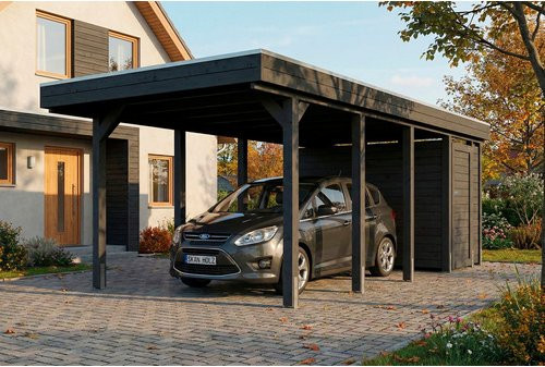 SKANHOLZ Carport Friesland mit Abstellraum aus Fichte in Anthrazit, B: 320 cm, T: 708 cm - Bild 1