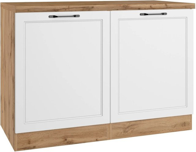 Held Möbel Küchen Spülenschrank Kempten in Landhaus Optik mit 2 Türen, Weiß/Wotan, Breite: 120 cm - Bild 1