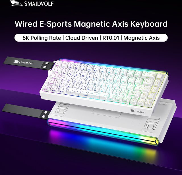 SMAILWOLF SK11 68HE Mechanische Gaming Tastatur mit Magnetischem Schalter, 68% Layout, Weiß, 8K Polling Rate für E-Sport und PC - Bild 1