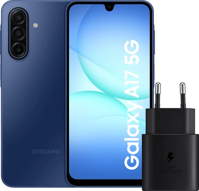 Samsung Galaxy A17 5G Smartphone 128GB Blau mit Samsung 25 Watt Ladegerät Schwarz - Bild 1