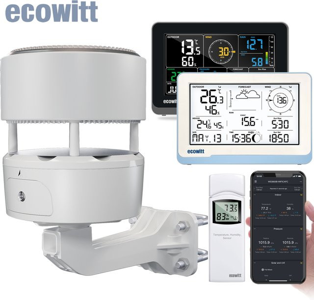 Ecowitt Essense3 Drahtlose Wetterstation in Weiß mit 7,5-Zoll-Display zur Überwachung von Temperatur, Luftfeuchtigkeit, Luftdruck, Niederschlag, Windgeschwindigkeit und Windrichtung - Bild 1