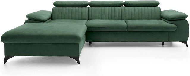 Vente-unique Schlafsofa Samara in Grün mit L-Form und Samtbezug, Breite: 280 cm - Bild 1