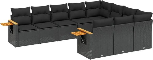 vidaXL 10-teilige Garten-Sofagarnitur aus Poly-Rattan und Akazienholz in Schwarz mit Kissen - Bild 1