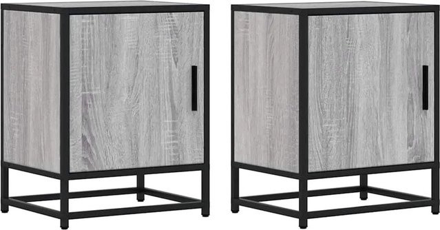 vidaXL Nachttische 2er Set in Grau Sonoma Ash aus Holzwerkstoff und Metall, B/T/H: 40 x 31 x 50 cm - Bild 1
