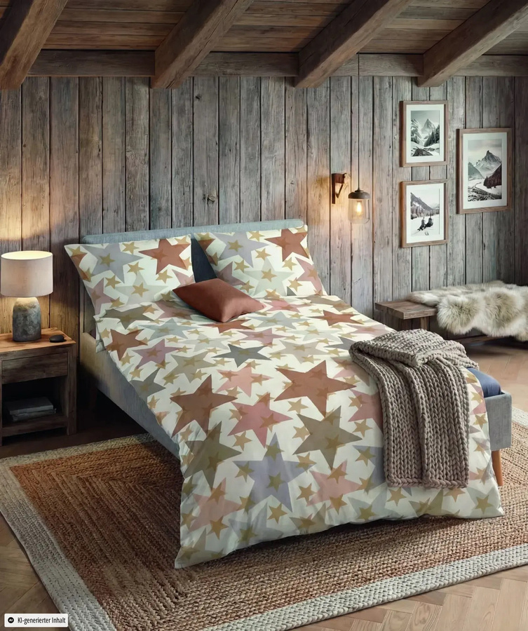 Fleuresse Aspen Biber Bettwäsche Sterne in Creme Sand Beige aus Baumwolle, B/H: 155 x 220 cm mit Kissenbezug 80 x 80 cm - Bild 1