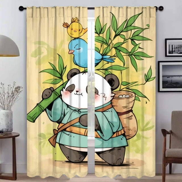 Panda Halloween Dekoration Tüll-Vorhang für Wohnzimmer und Schlafzimmer, 2er-Set, Mehrfarbig, Breite: 50 cm, Höhe: 70 cm - Bild 1