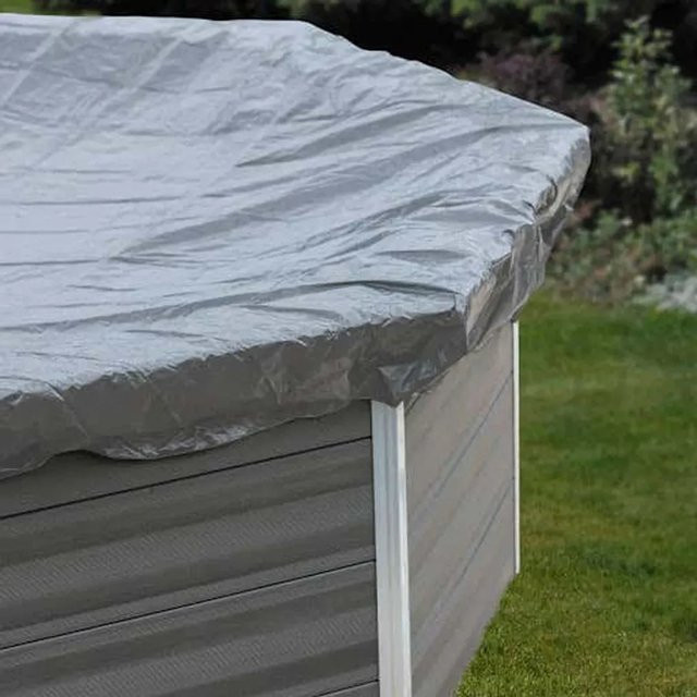 Poolcrew Winterabdeckplane Rhodos für runde WPC Pools aus PVC in Grau - Bild 1