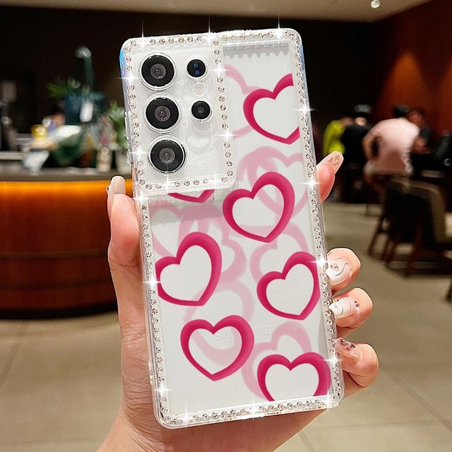 Handyhülle mit Herz-Diamant-Design und Farbverlauf für Samsung Galaxy S25 Edge, S24 Ultra, S23 FE, A56, A36, A55, A54, A35, A15, A16, A53, A25 in Pink und Transparent - Bild 1