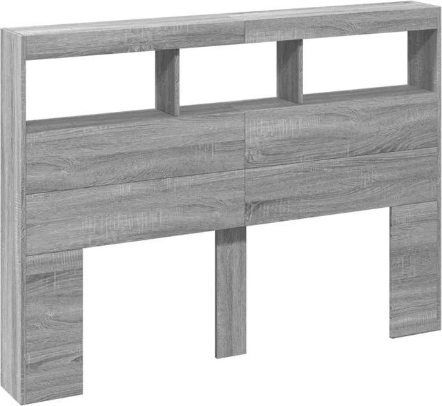 vidaXL LED-Kopfteil mit Ablage und USB-Anschluss, Grau Sonoma, B/T/H: 140 x 17 x 102 cm - Bild 1