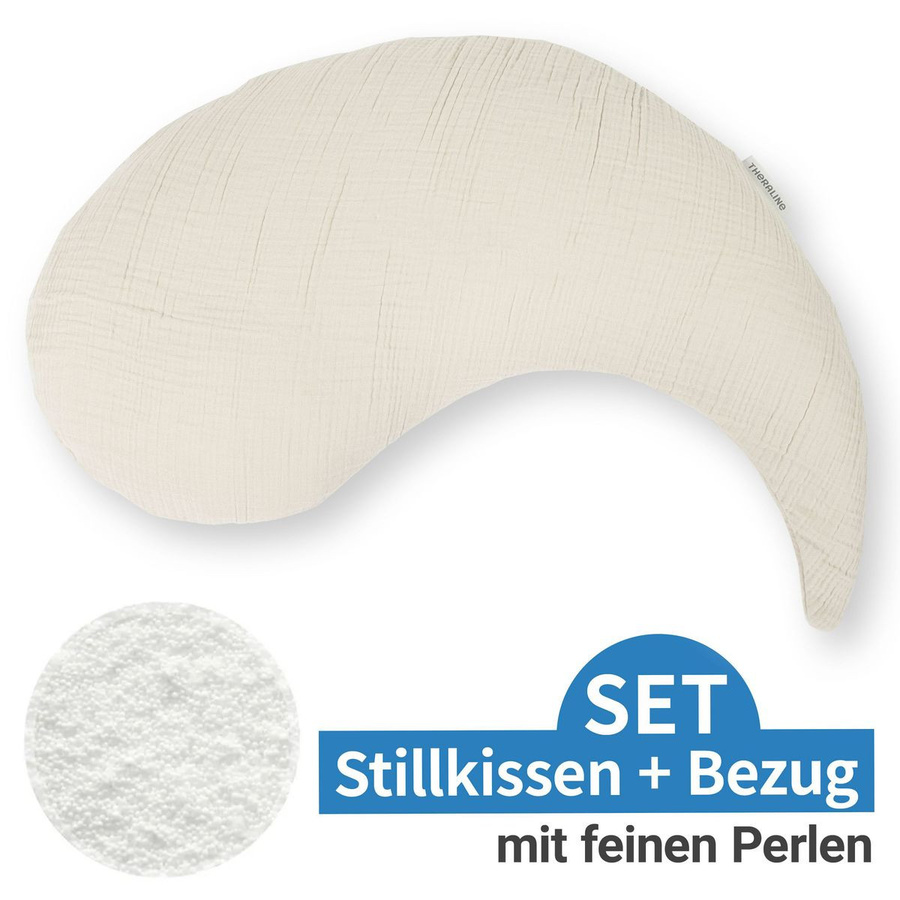 Theraline Stillkissen Das Yinnie mit Perlen-Füllung und Musselin-Bezug, Sandbeige, 135 cm - Bild 1