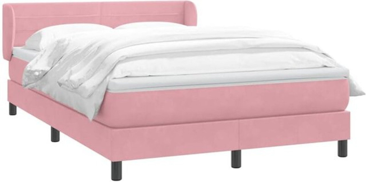 vidaxl Boxspringbett mit Matratze in Rosa und Weiß aus Samt, B/T/H: 140 x 210 cm - Bild 1