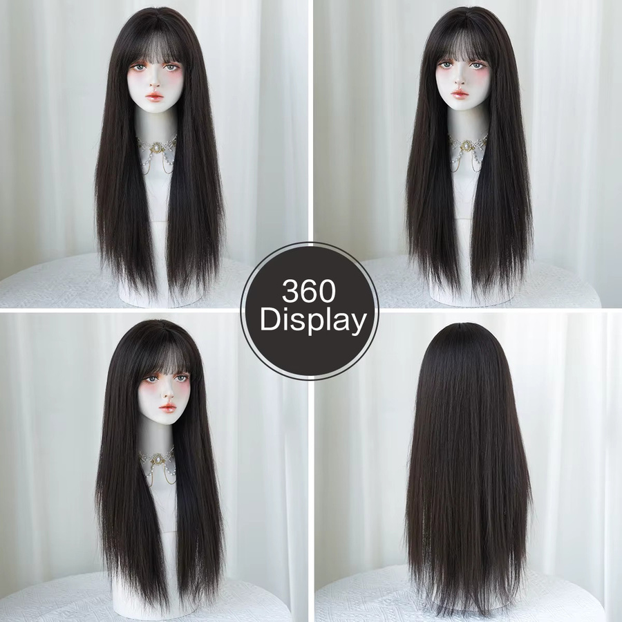 7JHH WIGS Perücke, dunkelbraun, glatt, mit Pony, Damen - Bild 4