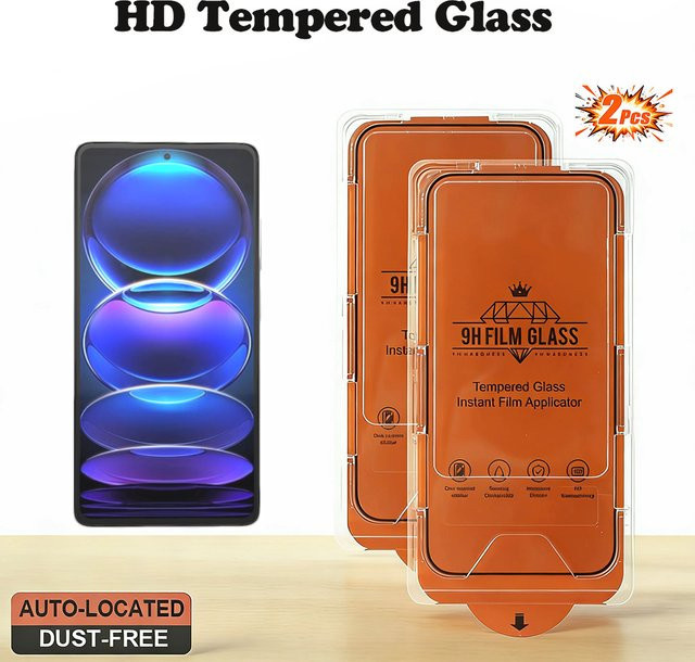 2 Stück Displayschutzfolie aus gehärtetem Glas für Xiaomi Redmi 12C, Redmi Note 12 Pro, 12 Turbo, 12, 12R, Note 12S und 12 Pro+ in Transparent, staubfrei - Bild 1