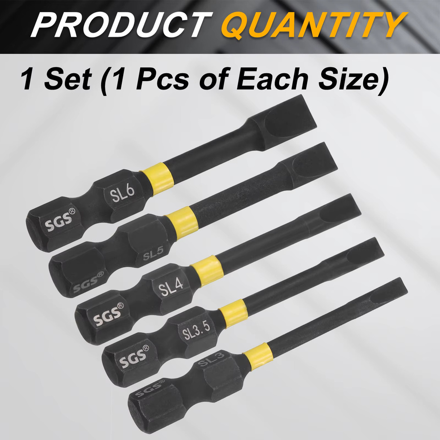 UXCELL Schlitz-Schlagschrauber Bits Set SL3-SL6 mit 1/4 Zoll Hex Schaft, magnetische Flachkopf Schraubendreher Bits in Schwarz - Bild 2
