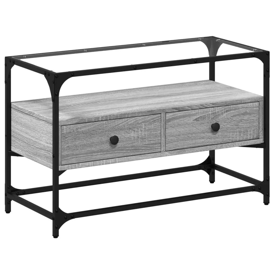 vidaXL TV-Schrank im Industrial-Design aus Holzwerkstoff und Metall mit Glasplatte, Grau, B/T/H: 80 x 35 x 51 cm - Bild 2
