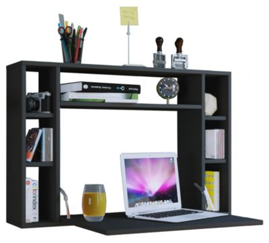 Wandschreibtisch Wandila VCM Möbel schwarz mit ausklappbarer Tischplatte und 7 Fächern für dein Home Office, B: 90 cm, H: 60 cm, T: 20/67 cm - Bild 5