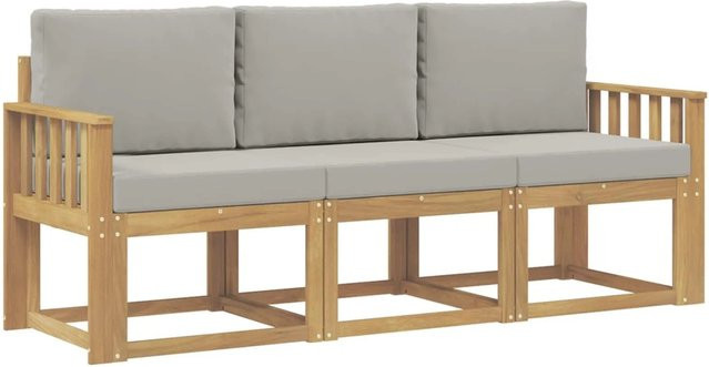 vidaXL Outdoor-Sofagarnitur 3-teilig aus Akazienholz in Weiß-Hellgrau, B/T/H: 189,5 x 63 x 73 cm - Bild 1