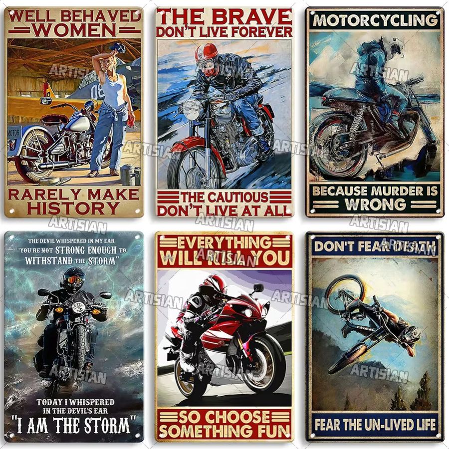 HELLOYOUNG Artisian Riding Metallplakette Motorrad Blechschild Wanddekoration B/H: 20 x 20 cm - Bild 1