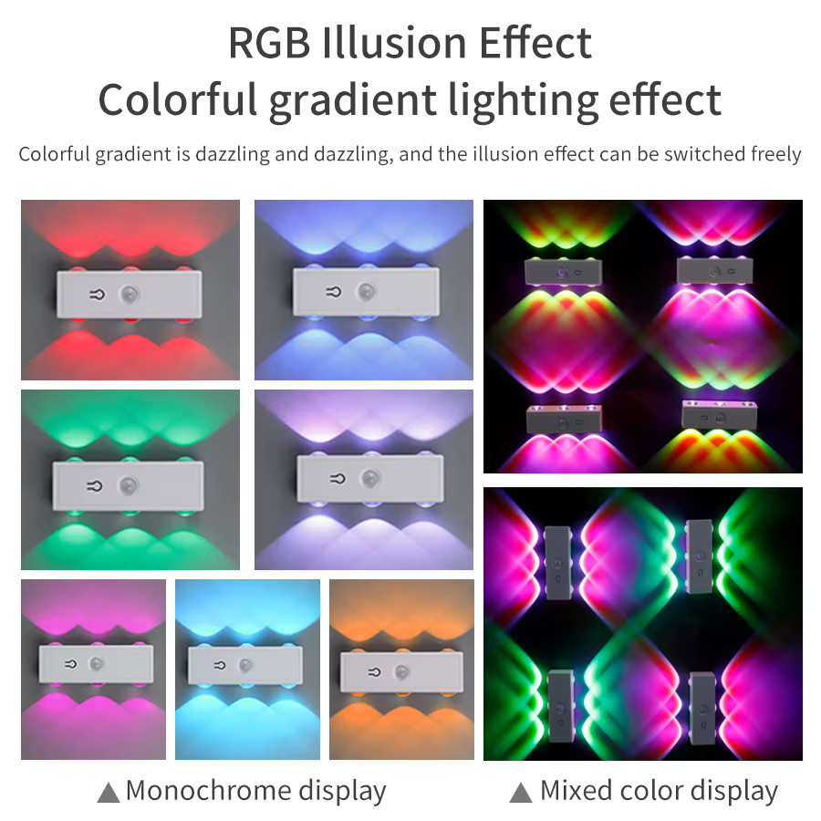 GGBEE LED Nachtlicht mit Bewegungssensor und RGB-Farben, wiederaufladbare magnetische Wandlampe mit Touch-Dimmfunktion für Schlafzimmer, Flur und Treppe, Farbe: Weiß/Multicolor - Bild 5