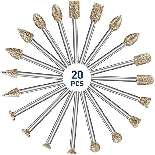 20-teiliges Mini-Bohrfräser-Bit-Set mit Diamant-Schleifköpfen und 3 mm Schaft für Stein, Glas und Jade - Bild 1