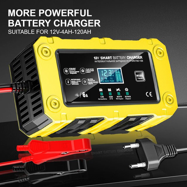 Intelligentes Multifunktions-Batterieladegerät für Auto, Motorrad und SUV mit Puls-Reparaturfunktion, 12V 6A, Rot - Bild 1