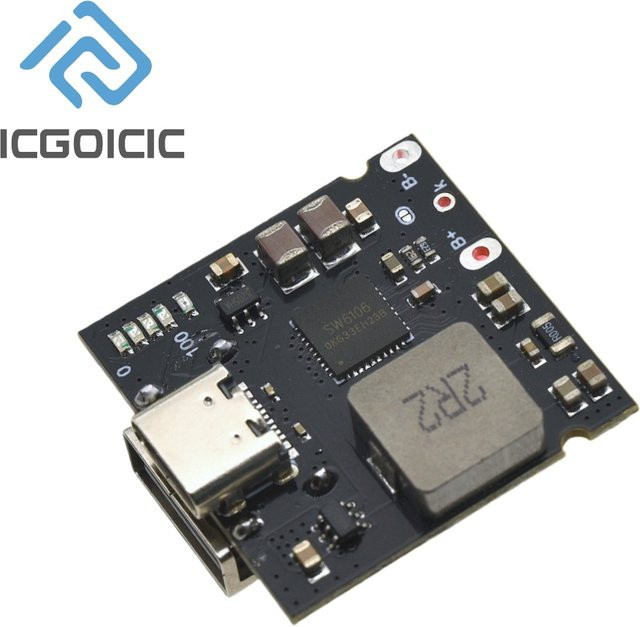 ICGOICIC PD-Lade- und Entladeplatine für Lithiumbatterien 3,7 V bis 4,2 V, bidirektionales 4 A Schnelllademodul für Powerbanks, Schwarz - Bild 1